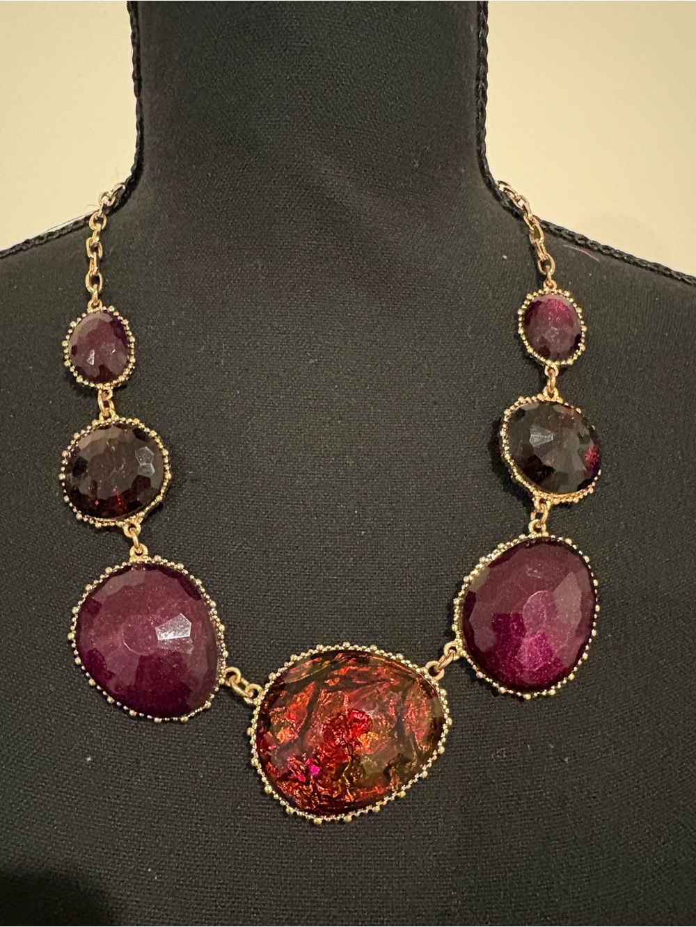 Charming Charlie, Gold-Tone Purple & Red Statement Necklace